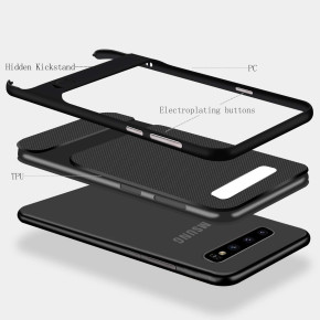Луксозен силиконов гръб ТПУ Neo Hybrid ROYCE за Samsung Galaxy S10 Plus G975 черен с графитен кант и стойка